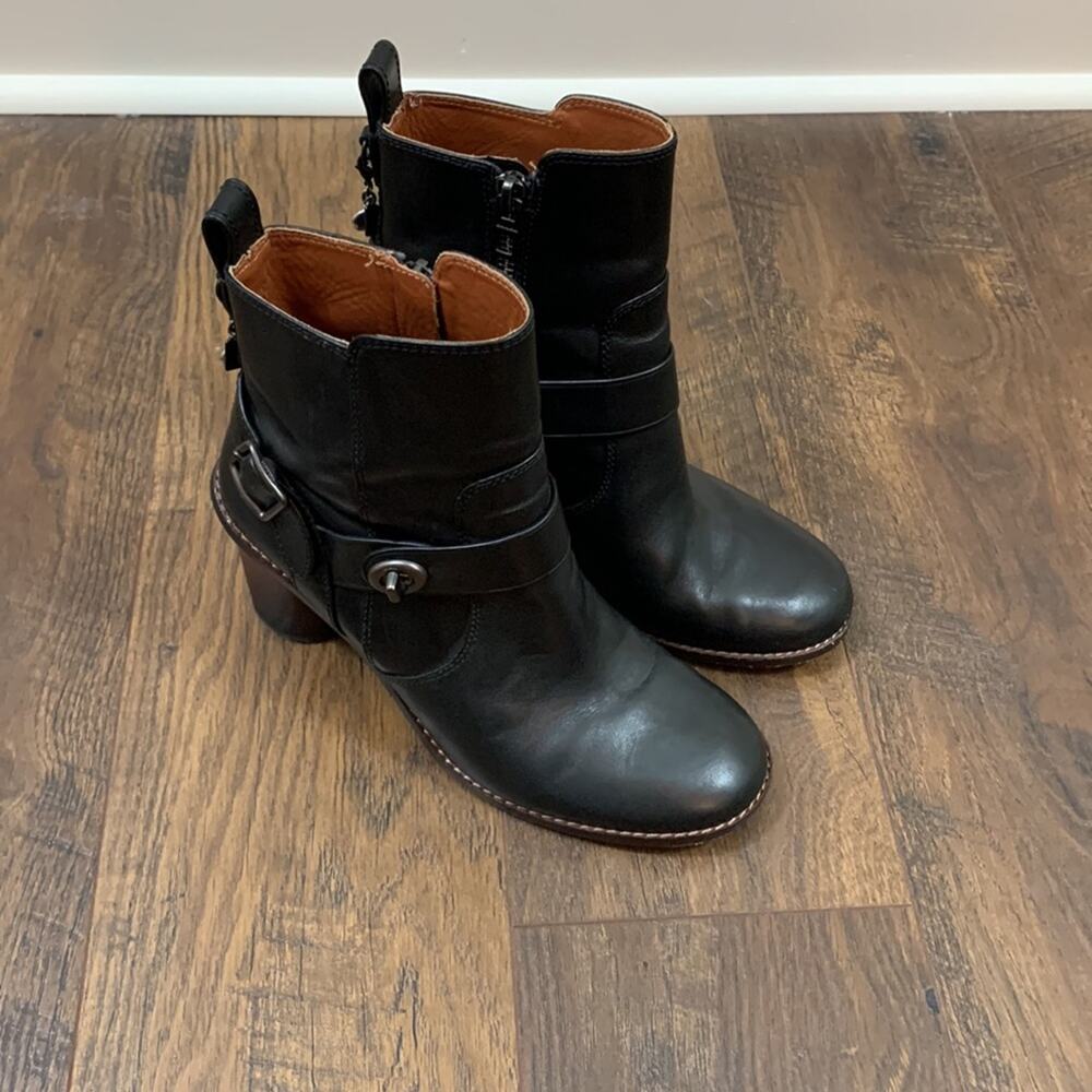 COACH Biker Moto Heel Black Bootie Boots - Picture 3 of 15